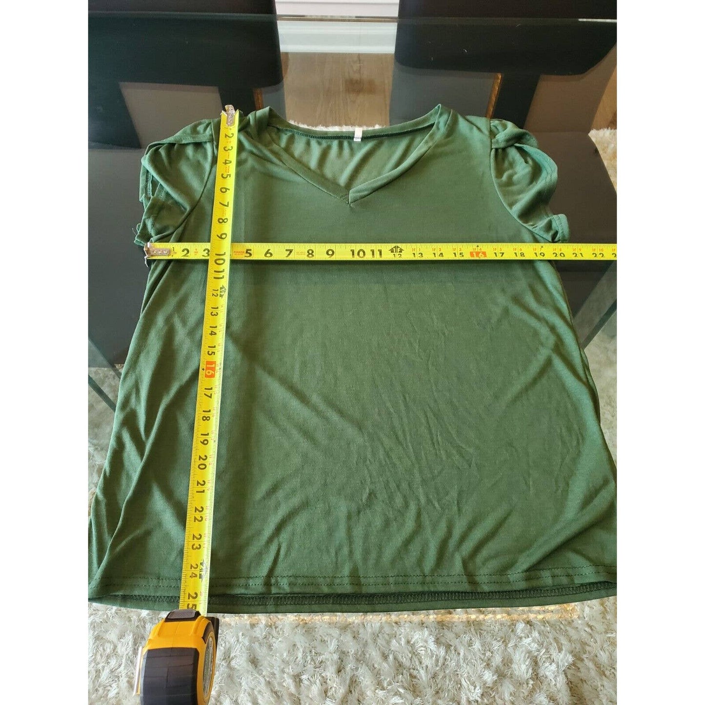 SHEIN Women's Green Polyester V-Neck Short Sleeve Casual Top Shirt Size Large