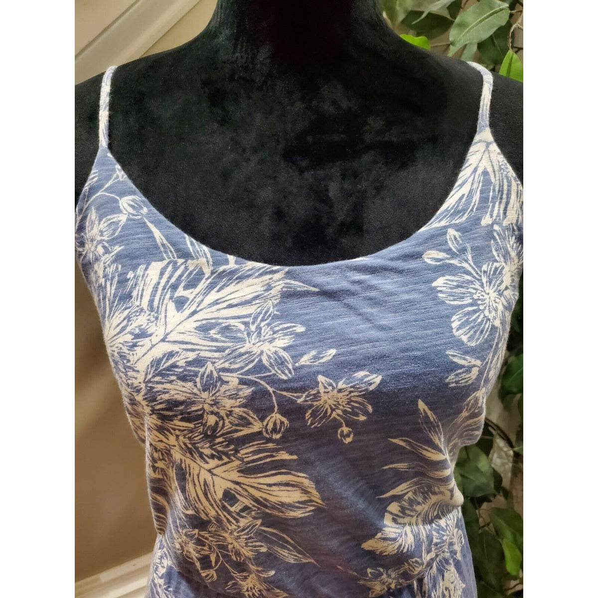 Old Navy Women's Blue Floral Cotton Scoop Neck Sleeveless Knee Length Dress M