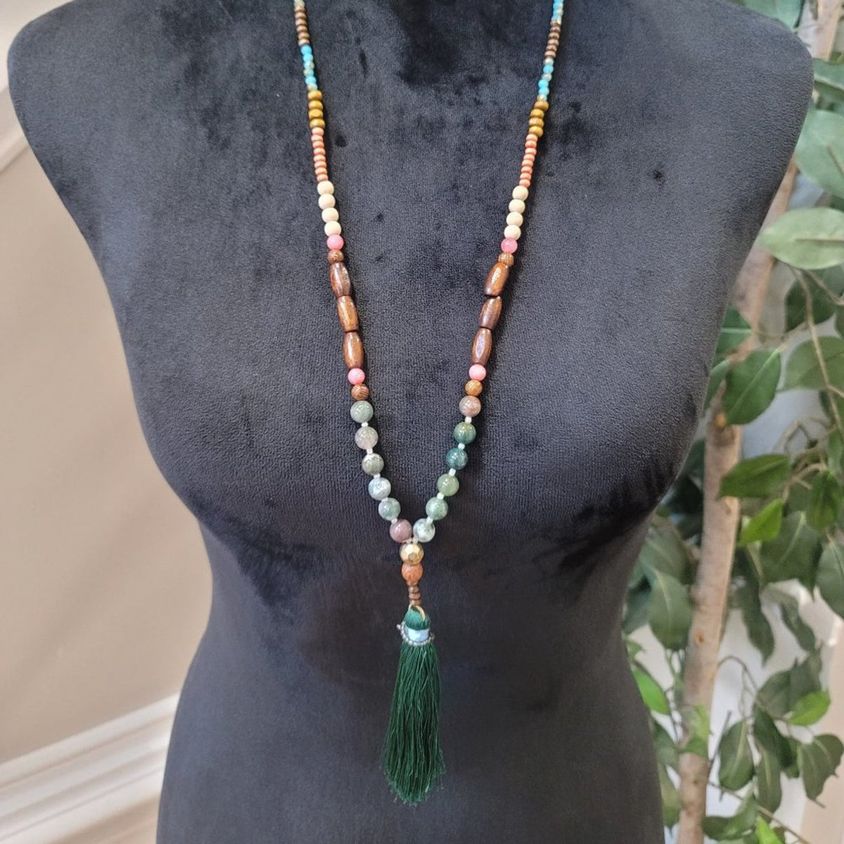 Women's Multicolor Beaded with Lobster Clasp Long Jewelry Tassel Necklace
