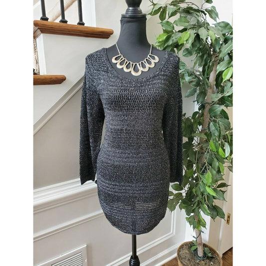 NewYork & Company Black Women's Acrylic Scoop Neck Long Sleeve Sweaters