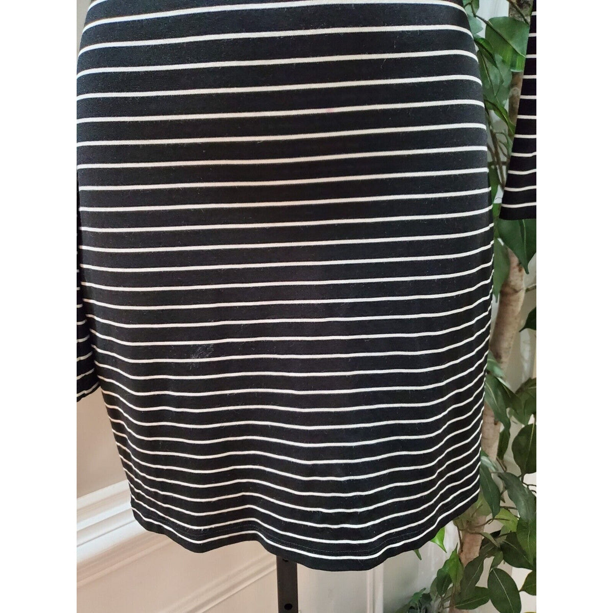 Torn by Ronny Kobo Off Shoulder Black Striped CutOut Sleeve Knee Length Dress XS