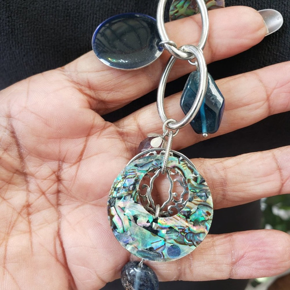 Lia Sophia Neptune Windsong Silvertone Necklace Genuine Abalone Glass Beads