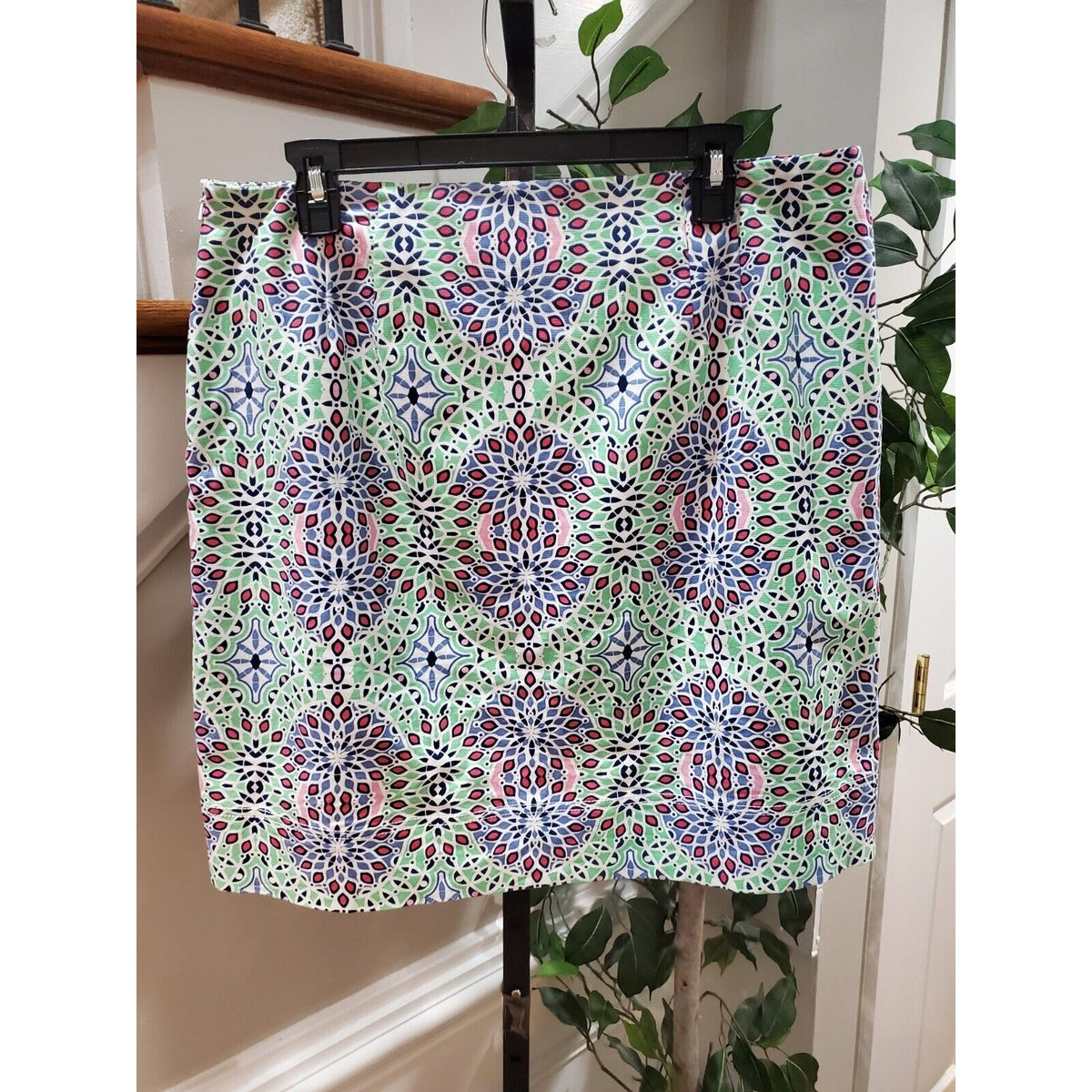 Talbots Womens Multicolor Kaleidoscope Print Cotton Side Zip Mini Skirt Size 14P