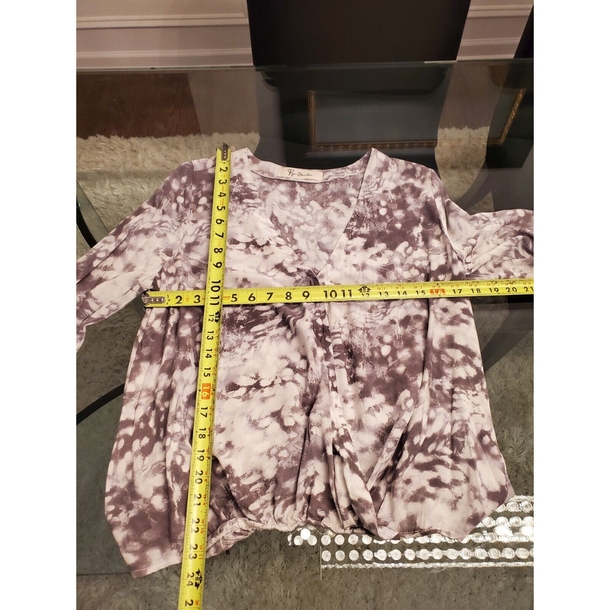 Pyn Burches Women's White & Gray 100% Rayon V-Neck Long Sleeve Top Blouse Size M