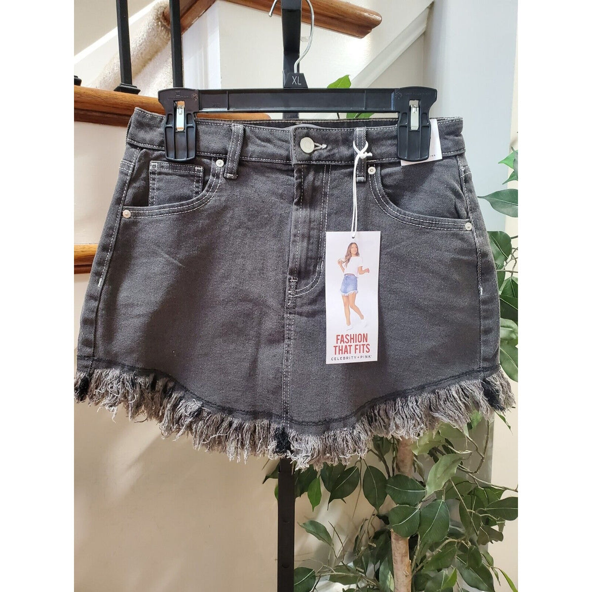 Celebrity Pink Women's Black Denim Cotton Festival Fringe Mini Skirt Size 5/27