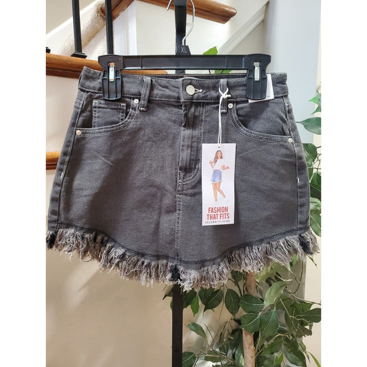 Celebrity Pink Women's Black Denim Cotton Festival Fringe Mini Skirt Size 5/27