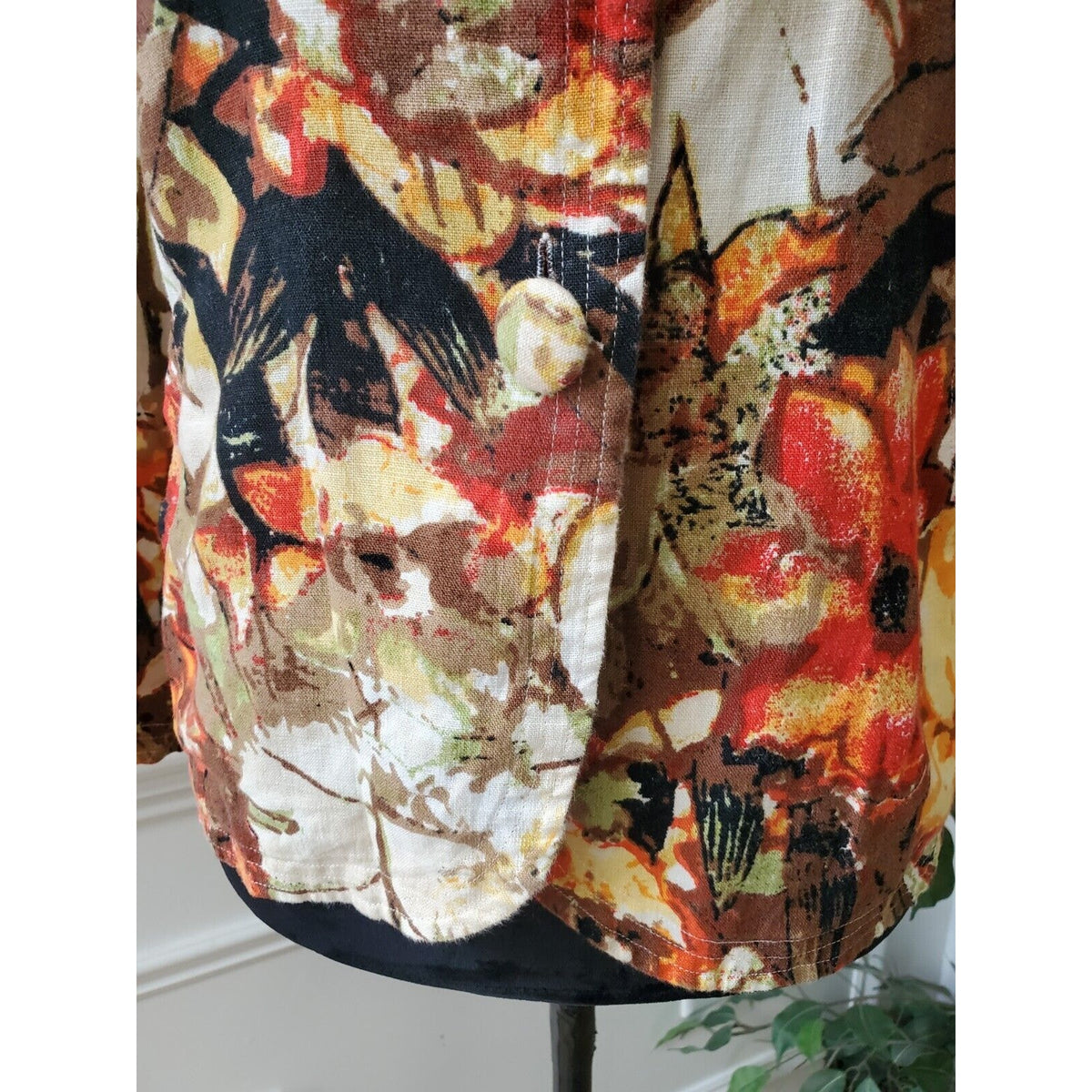 Choices Womens Multicolor Floral Long Sleeve Buttons Front Casual Jacket Size L