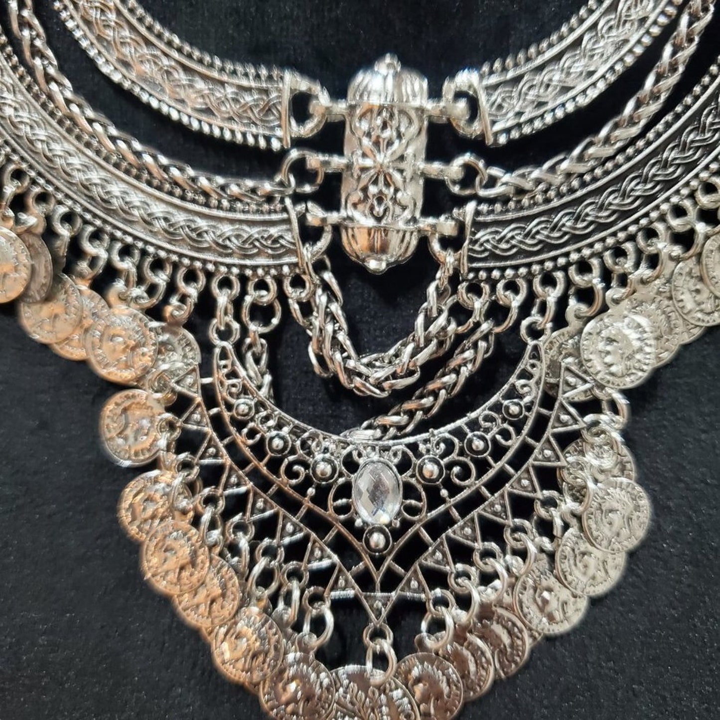 Womens Vintage Boho Chic Silver Coin Multilayer Chocker Fashion Jewelry Necklace