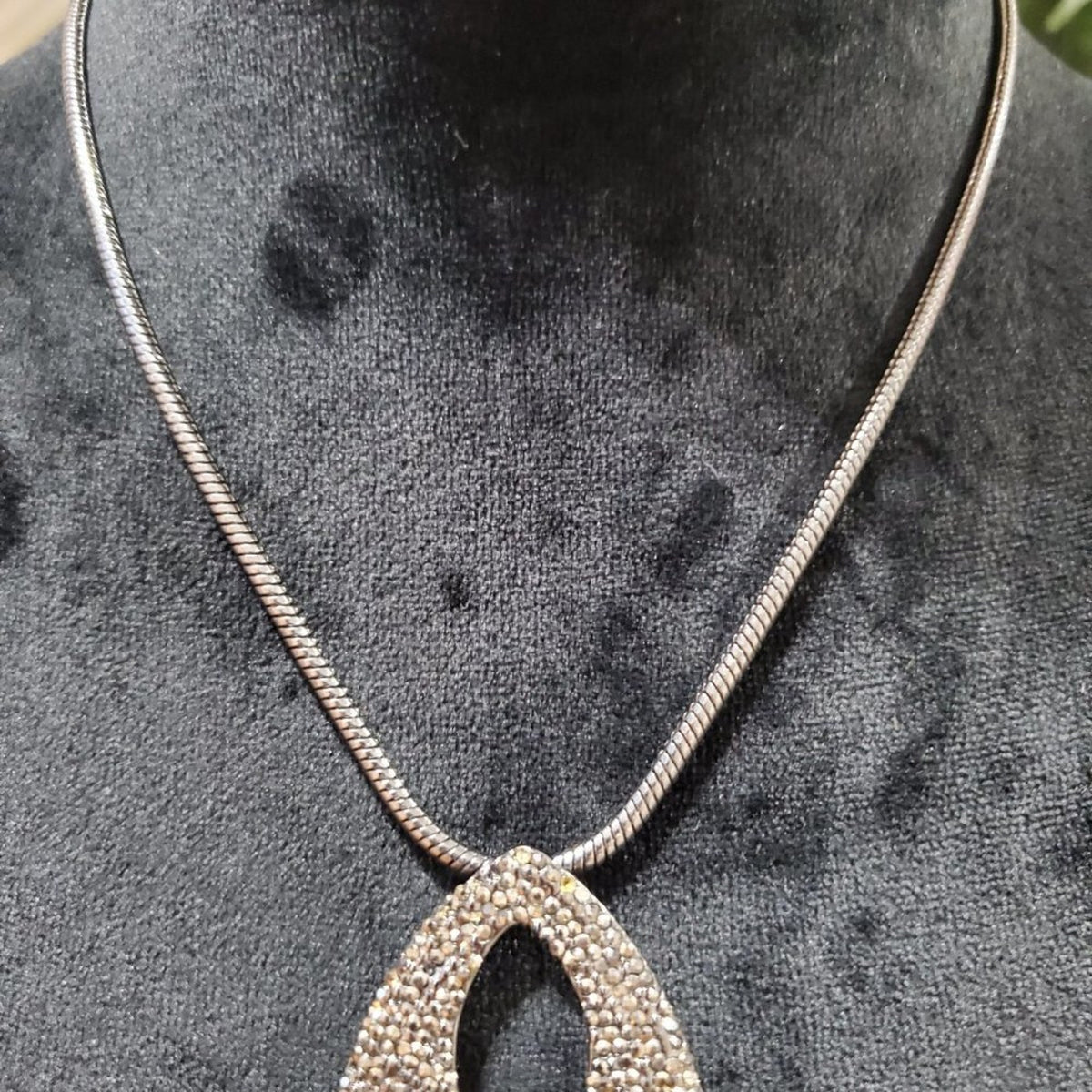 Chico’s Womens Silver Tone Rhinestone Loen Oval Necklace