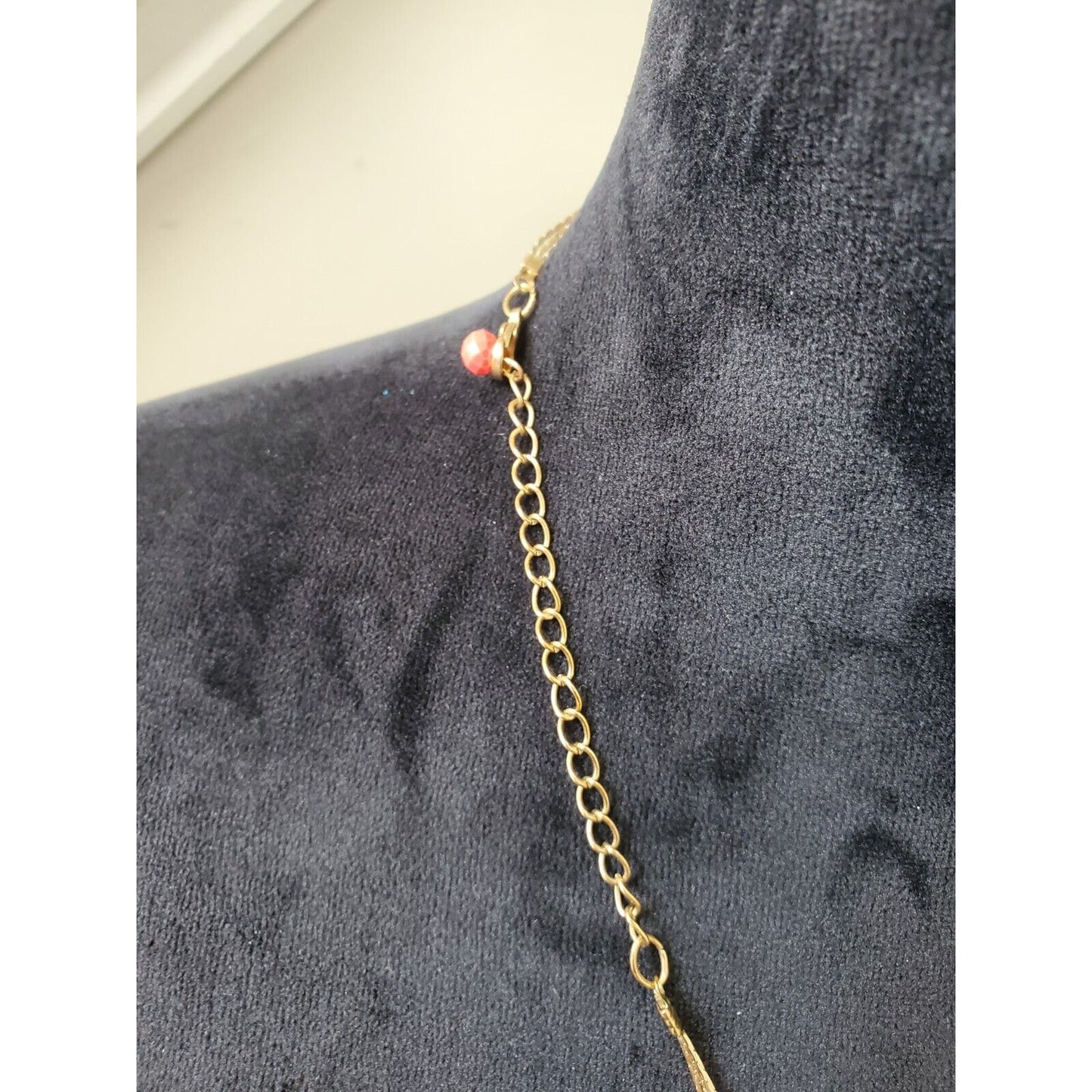 Gold Tone Layered Chains with Rust And Beige Beaded Necklace