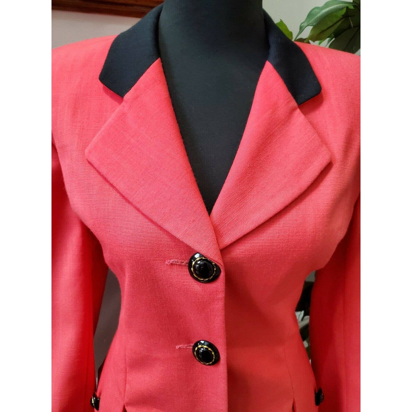 Vintage Oleg Classini Red Polyester Long Sleeve Fitted Single Breasted Blazer 6