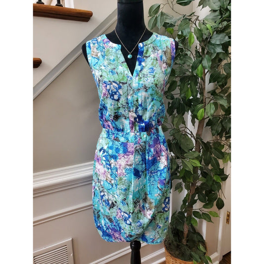 Charlie Jade Women Multicolor Polyester V-Neck Sleeveless Knee Length Dress L/G