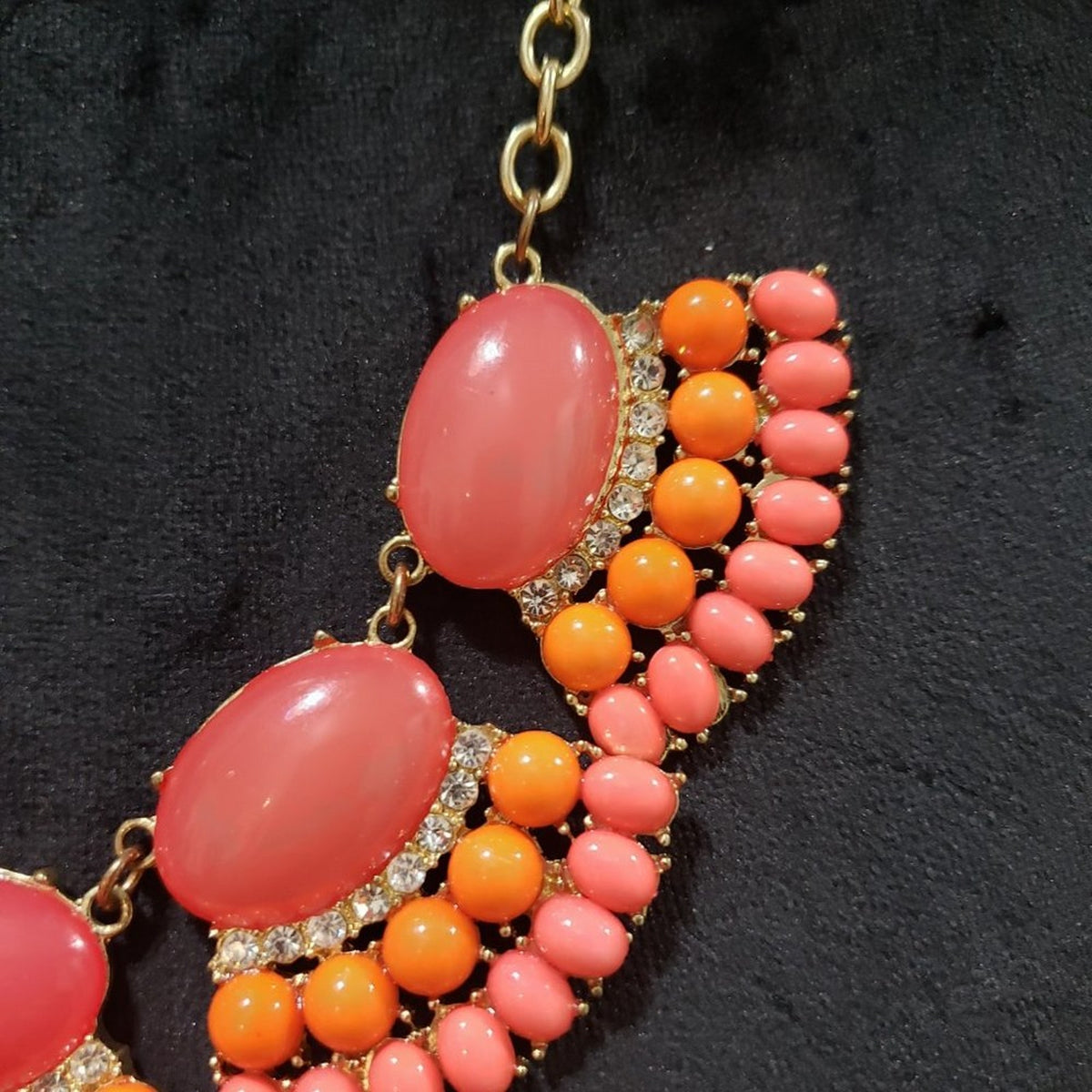 Women's Vintage Gold Tone, Pink Rhinestones & Orange Beaded Fashion Necklace
