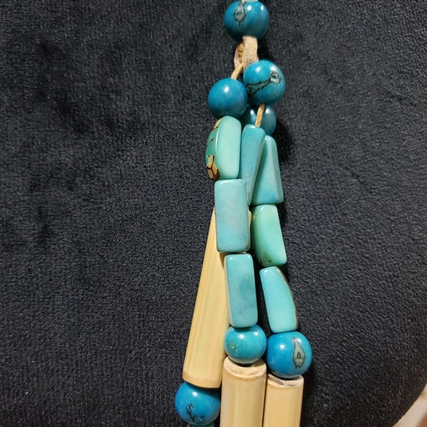 Womens Fashion Triple Strand Artificial Blue & Beige Tibetan Beaded Necklace