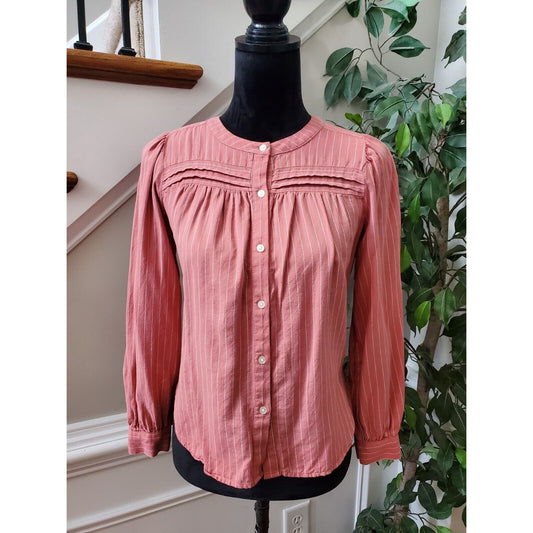 Loft Pink Petite Striped Shirttail Blouse Pressed Petal 100% Cotton Size 2XSP