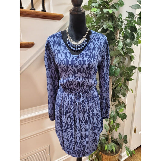 Gap Women Blue 100% Rayon V-Neck Long Sleeve Casual Knee Length Dress Size Small