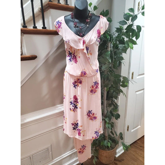 Ava & Viv Womens Pink Floral Rayon V-Neck Sleeveless Casual Knee Length Dress 3X