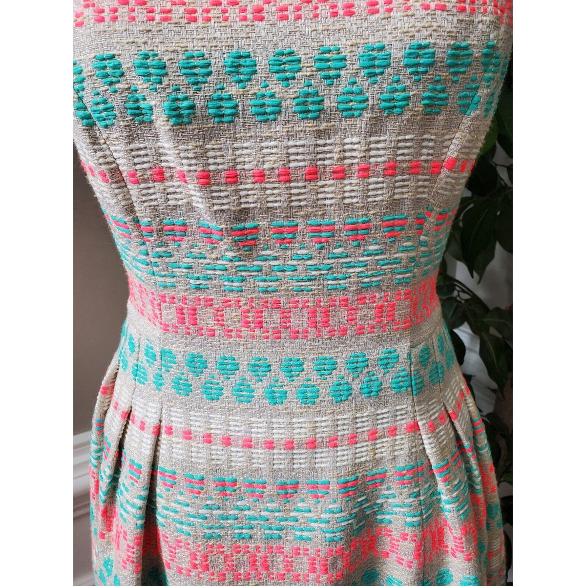 Shoshanna Women's Multicolor Cotton Round Neck Sleeveless Knee Length Dress 8