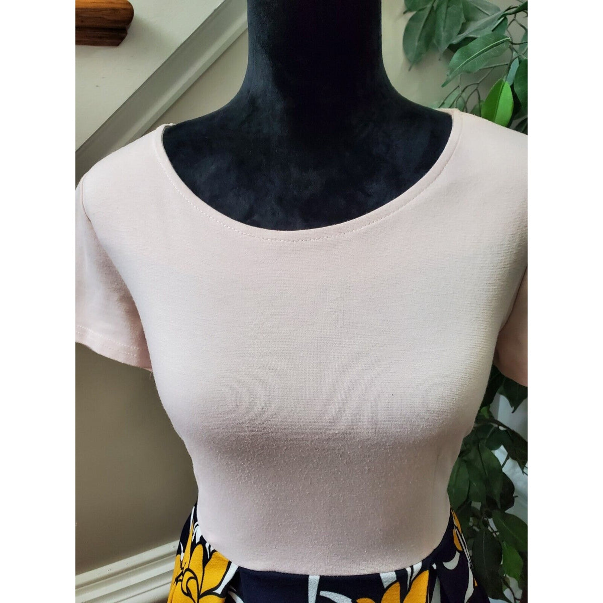 Vintage Oxiuly Blue Yellow Puffy Swing Knee Length Dress W/ Pockets Size M