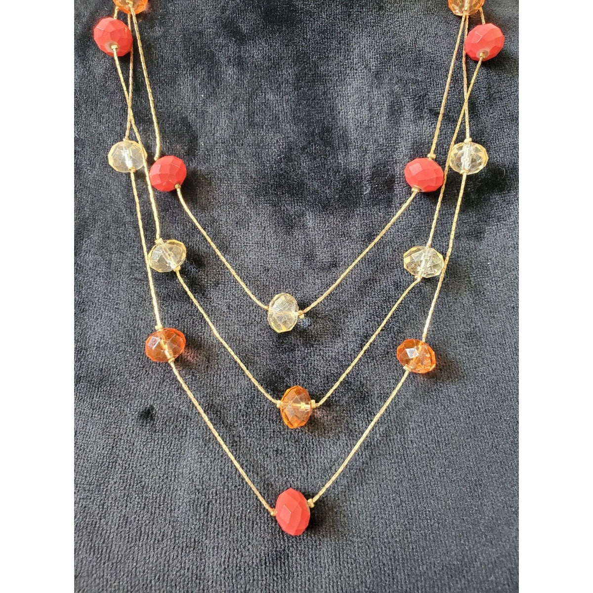 Gold Tone Layered Chains with Rust And Beige Beaded Necklace