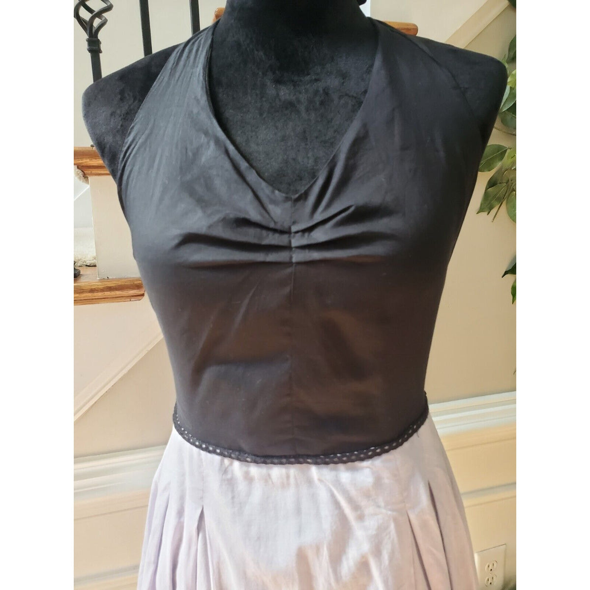 Paraphrase Womens Gray & Black Cotton Halter Neck Sleeveless Knee Length Dress 8