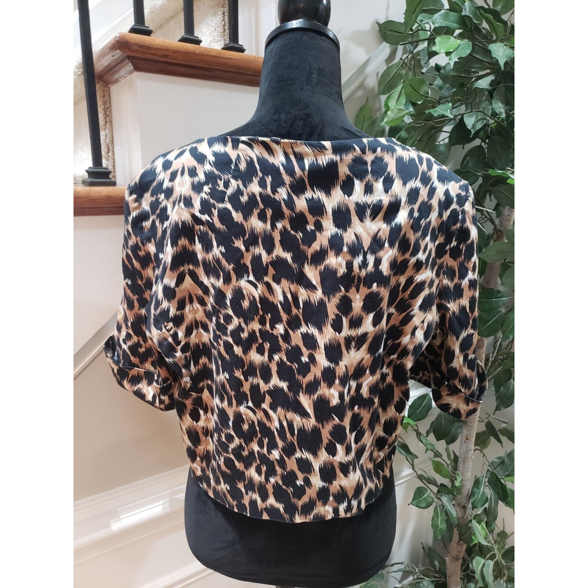 Courtenay Womens Brown Animal Print Half Sleeve Button Up Blazer Jacket Size 16