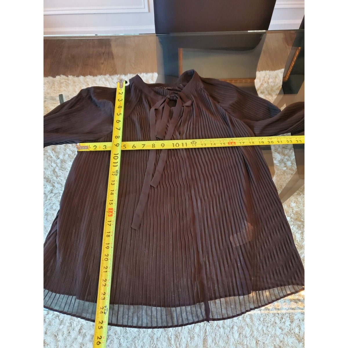Endless Rose Black Pleated Boho Peasant Long Sleeve Tie Top Blouse Size Small