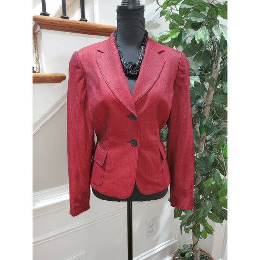 Vertical Design Women's Red 100% Acrylic Long Sleeve Formal Two Button Blazer 6