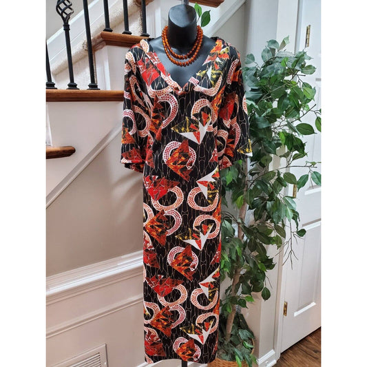Mackenzie & James Women Multicolor V-Neck Half Sleeve Long Maxi Dress Size 2X