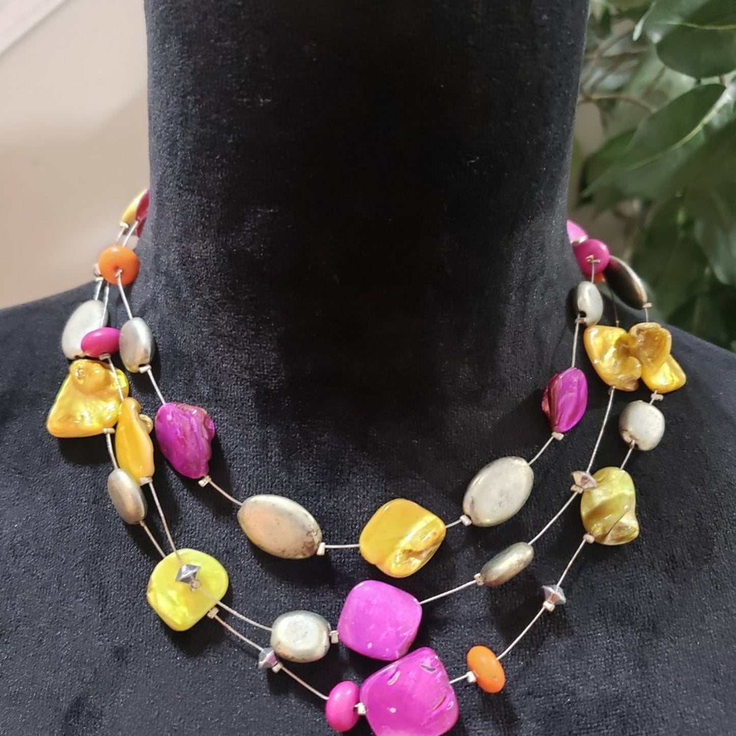 Womens Fashion Triple Strand Beaded Charm Choker Necklace with Lobster Clasp