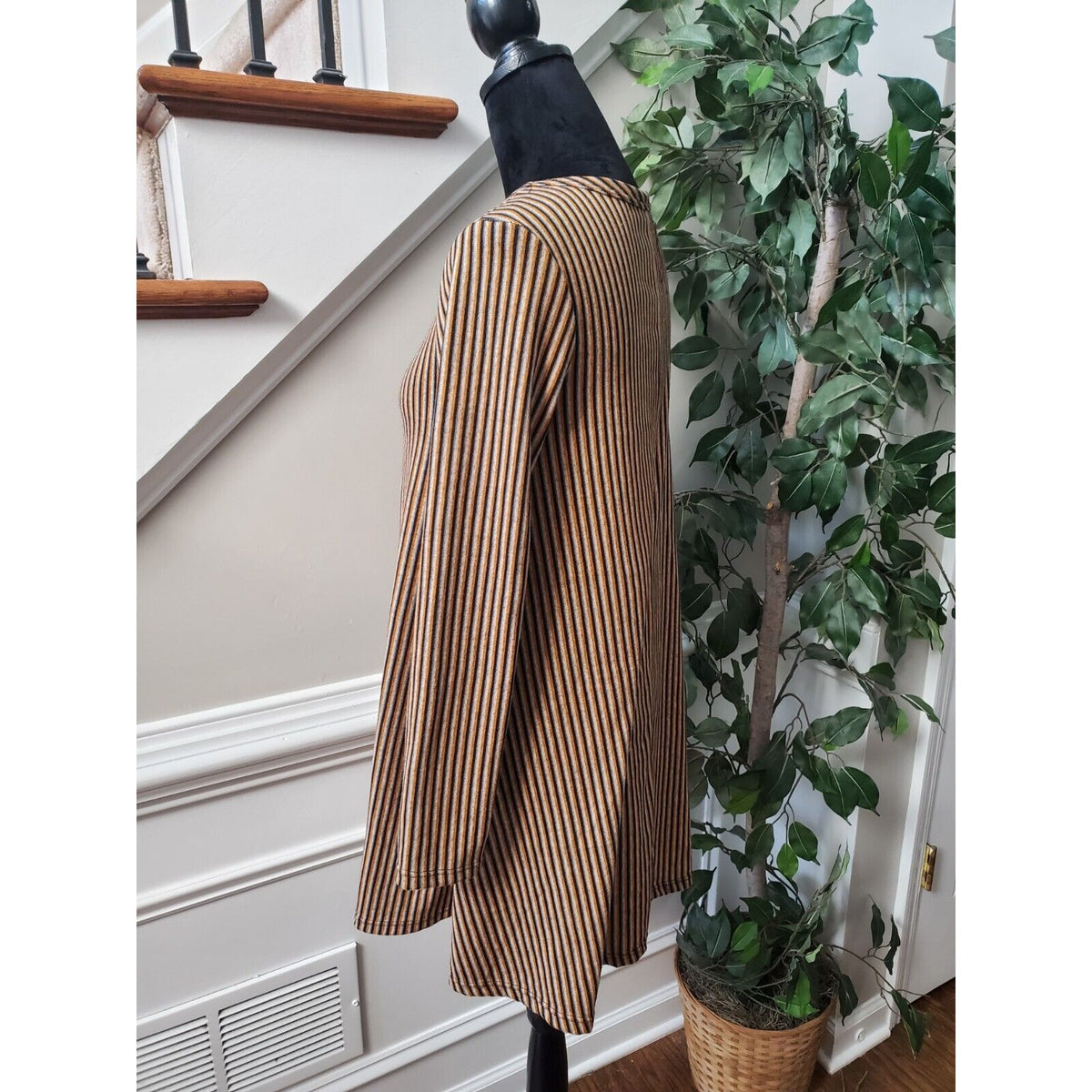 Pinc Women's Brown & Black Polyester Round Neck Long Sleeve Knee Length Dress L