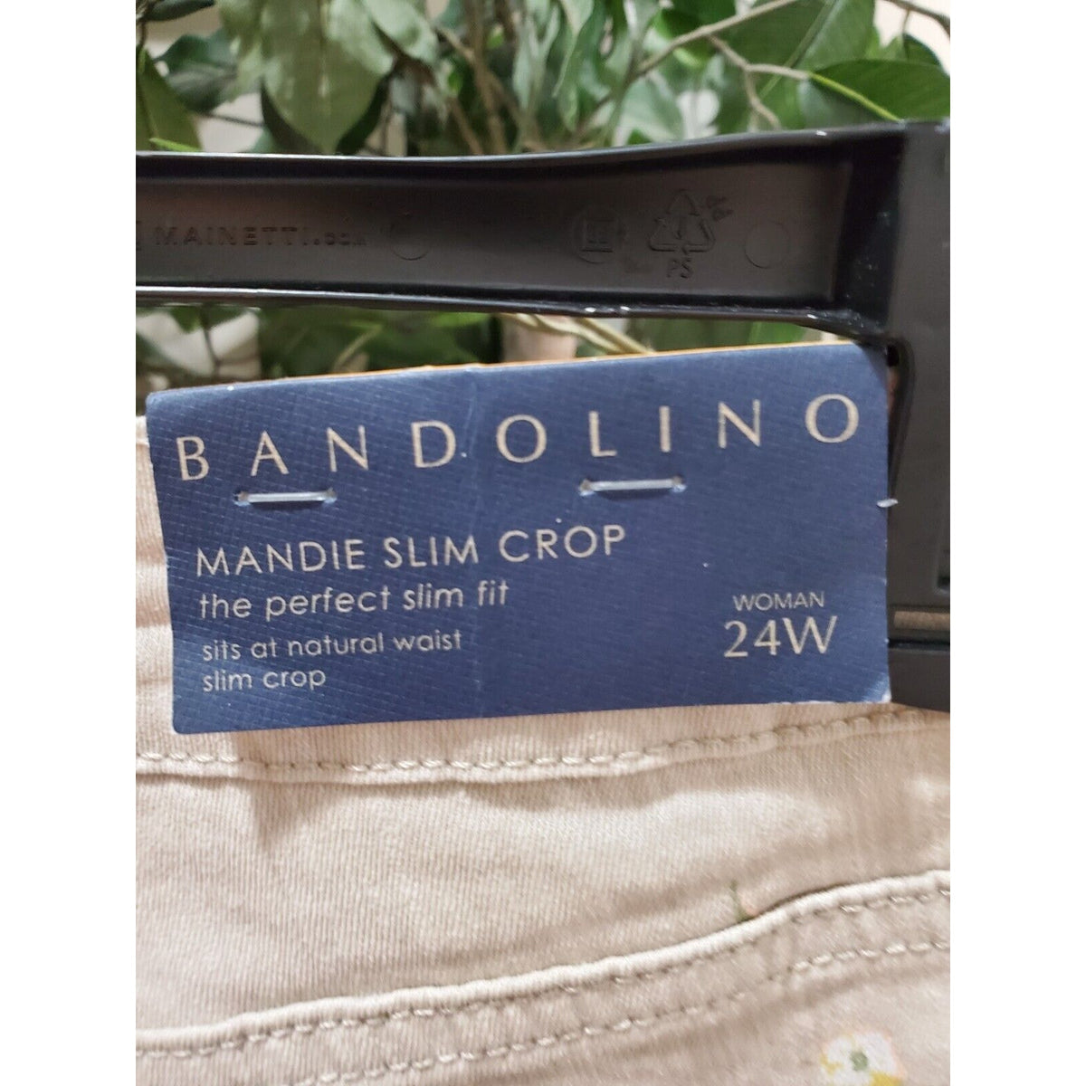 Bandoline Women's Beige Floral Cotton Straight Leg Flat Front Pants Size 24W