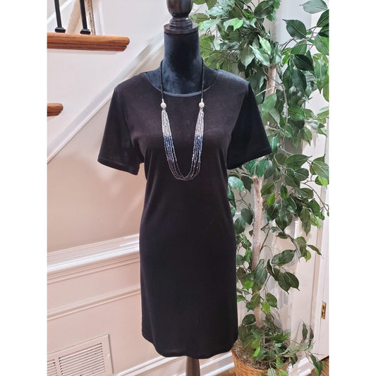 Michael Kors Velvet Black Polyester Round Neck Short Sleeve Knee Length Dress XL