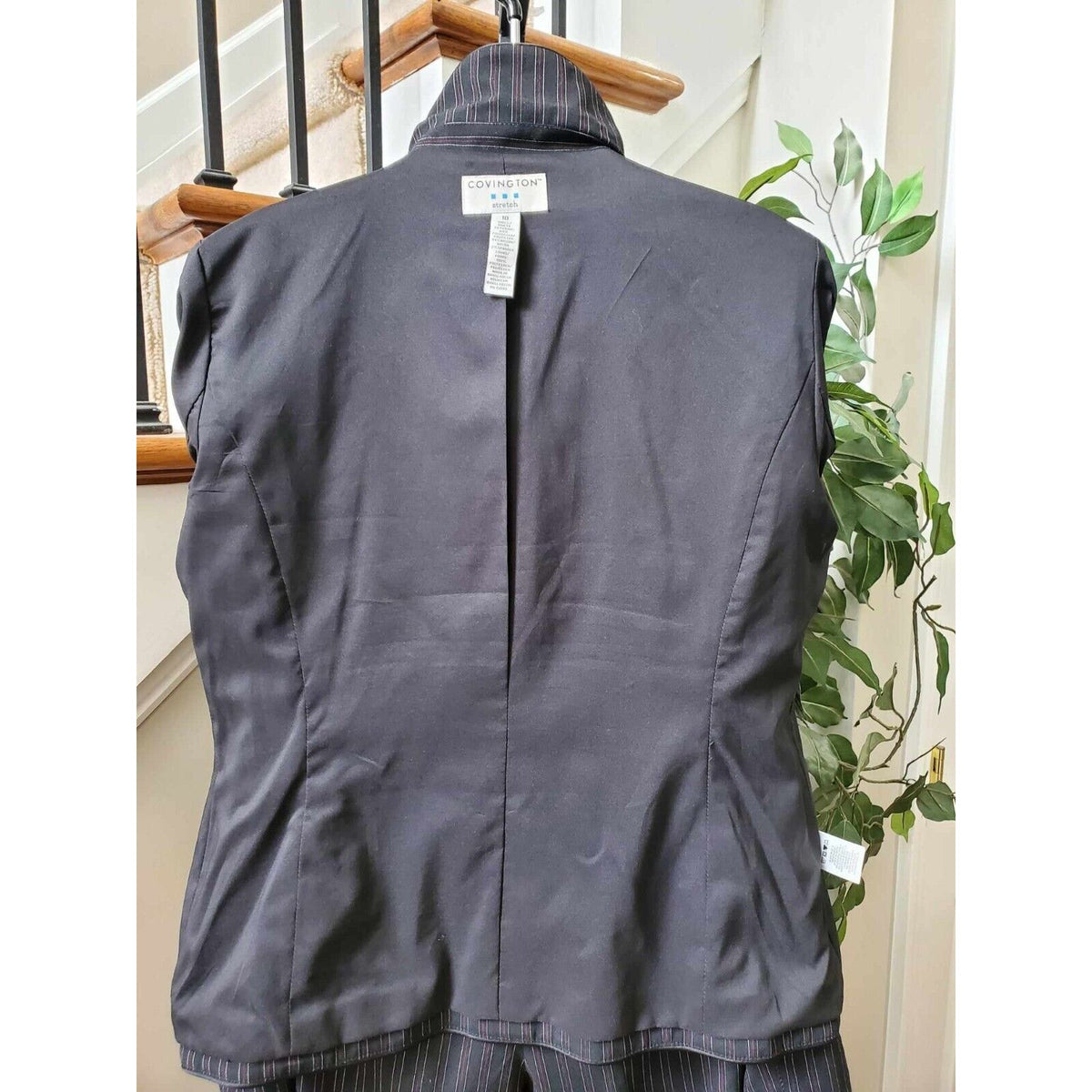 Covington Blue Striped Polyester Single Breasted Blazer & Skirt 2 Piece Suit 10