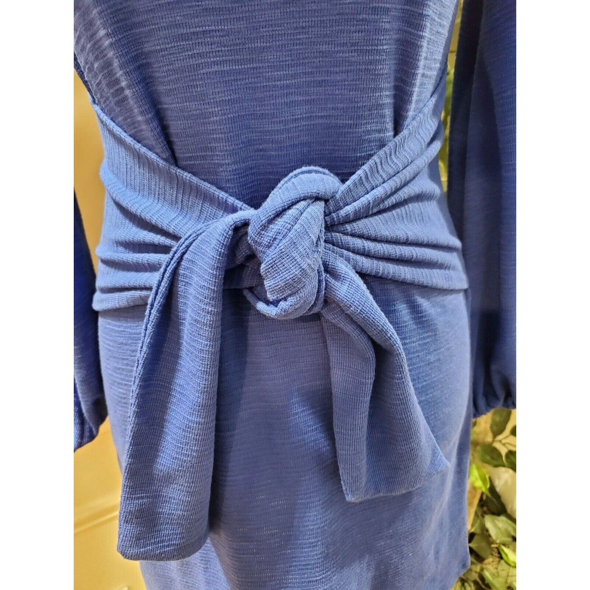R. Vivimos Women Blue Polyester Round Neck Long Sleeve Knee Length Dress Size S
