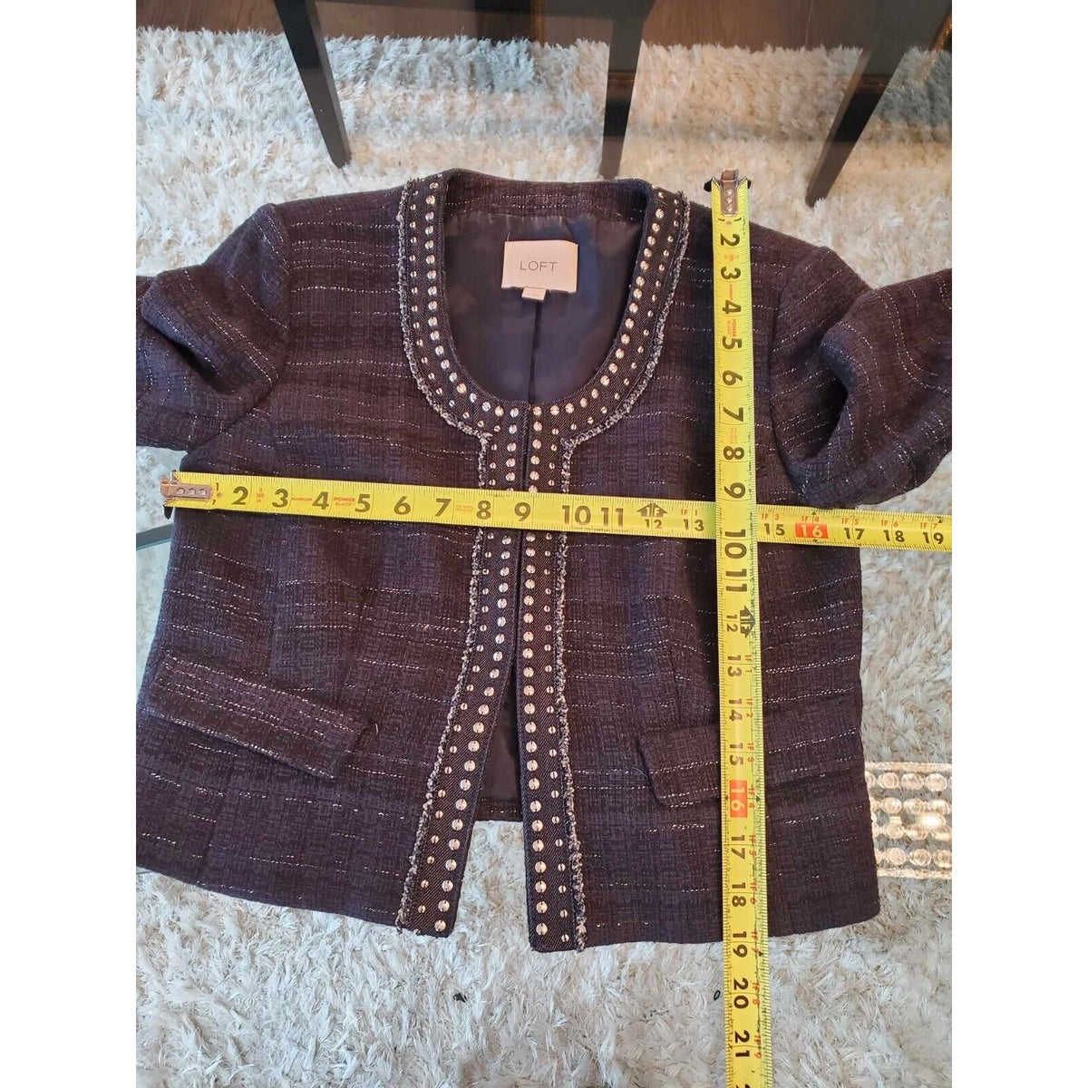 Ann Taylor Loft Women's Blue Cotton Long Sleeve Casual Crome Studded Blazer 4