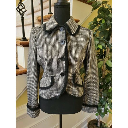 The Limited Women's Vintage Small Black Wool Tweed Cropped Fitted Career Blazer