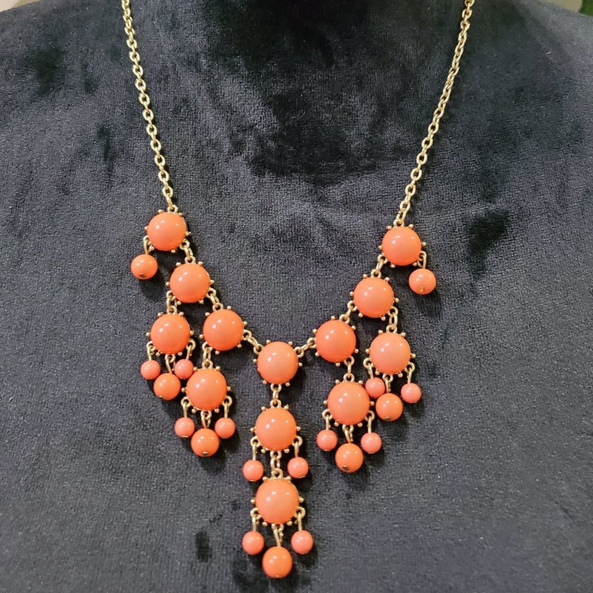 Women's Orange Round Beaded with Lobster Clasp Fashion Jewelry Necklace