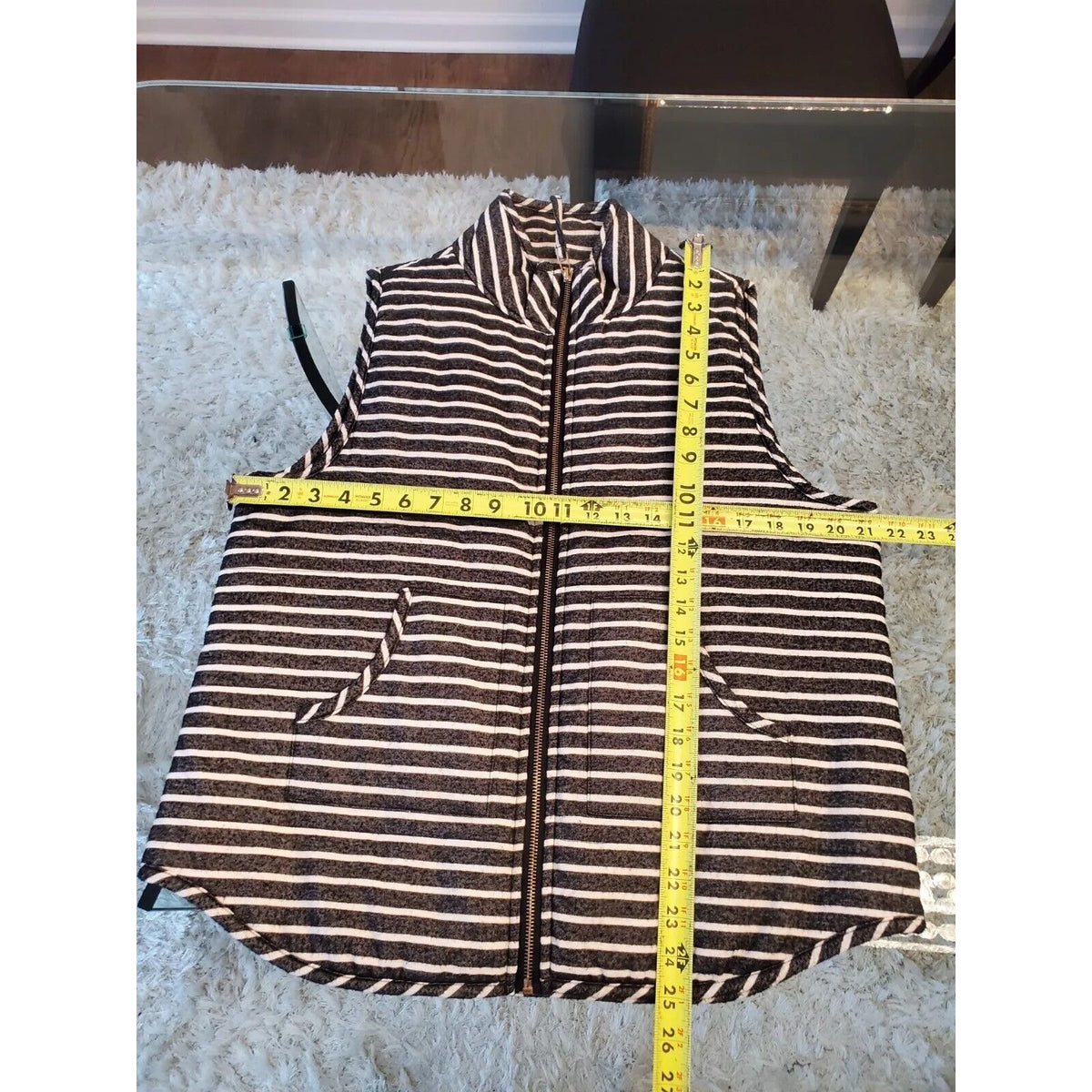 Mudpie Womens Black White Striped Polyester Sleeveless Full Zip Vest Size Large