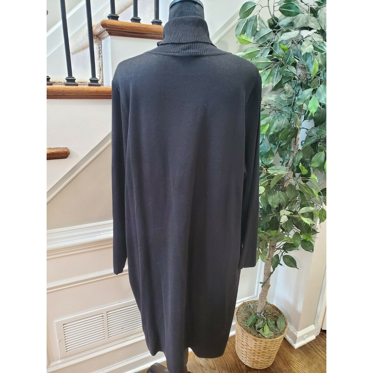 MISOOK Women Black Acrylic Turtleneck Long Sleeve Knee Length Dress Size 1X