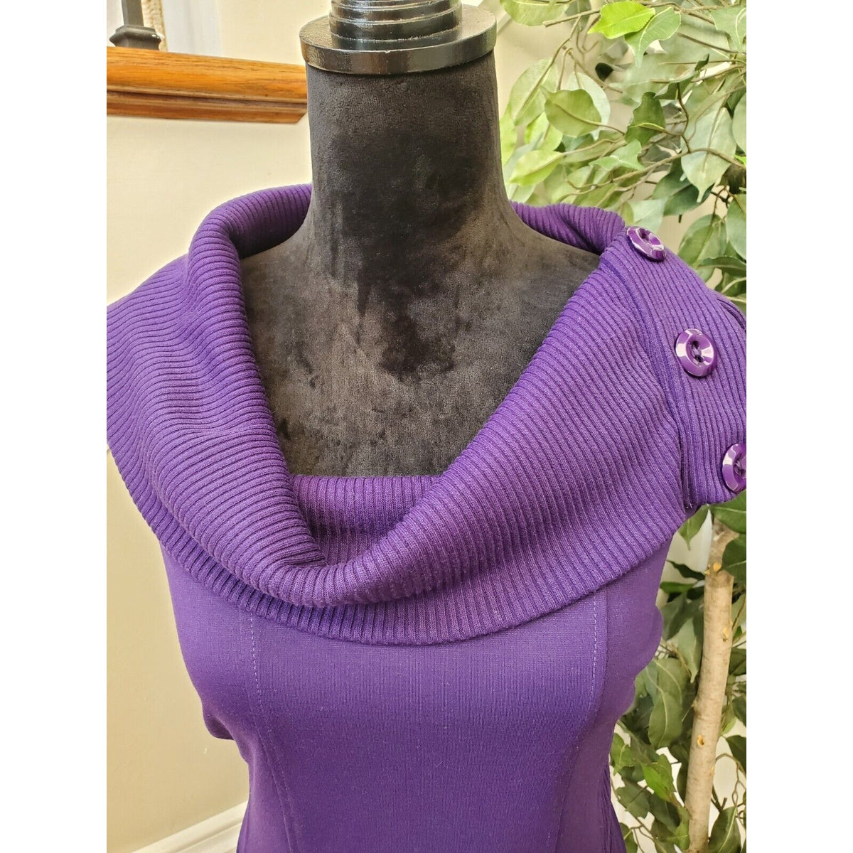 Spense Women's Purple Solid Polyester Cowl Neck Sleeveless Knee Length Dress 14