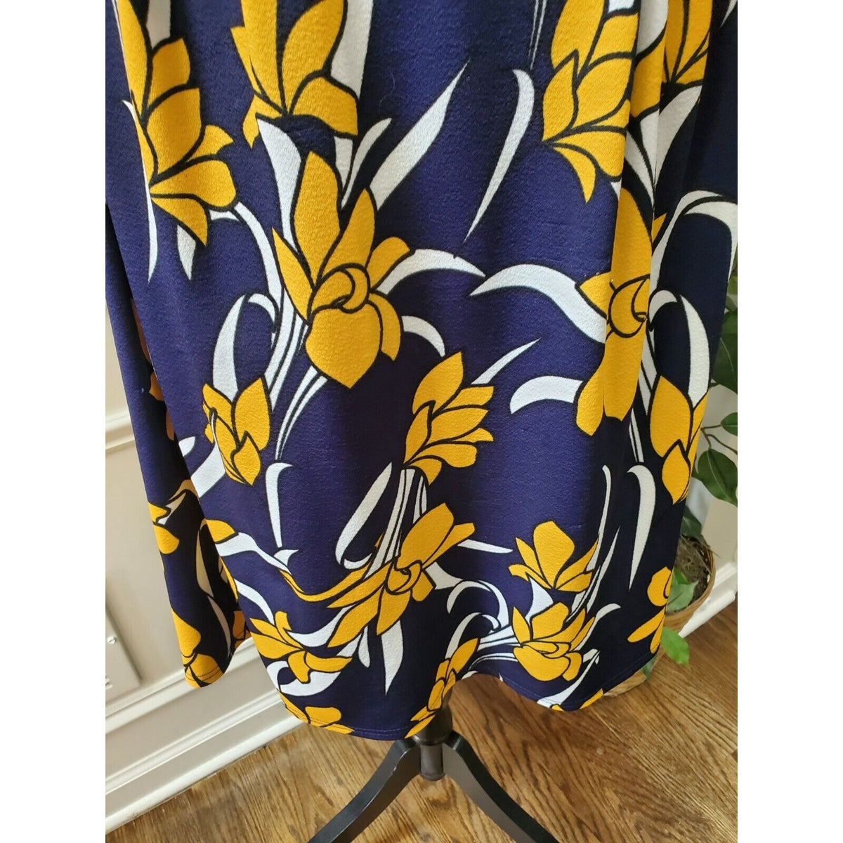 Vintage Oxiuly Blue Yellow Puffy Swing Knee Length Dress W/ Pockets Size M