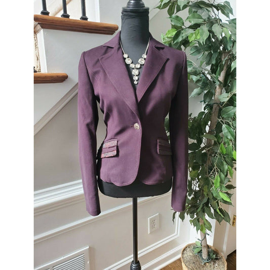 Paris Port Women Purple Cotton & Acetate Buttons Long Sleeve Blazer