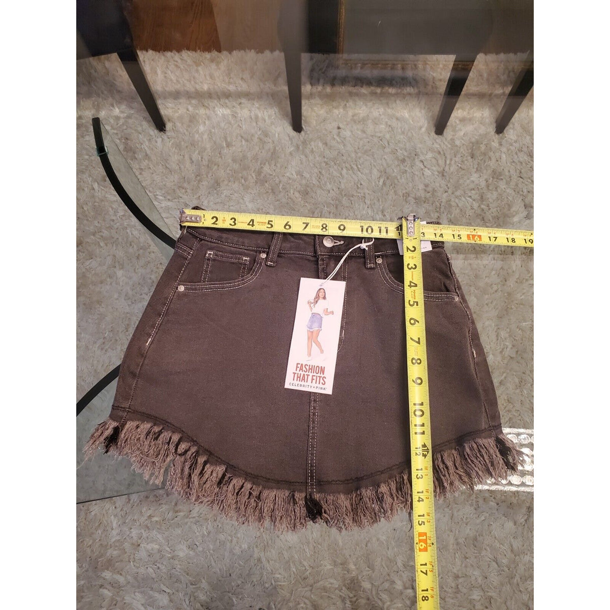 Celebrity Pink Women's Black Denim Cotton Festival Fringe Mini Skirt Size 5/27
