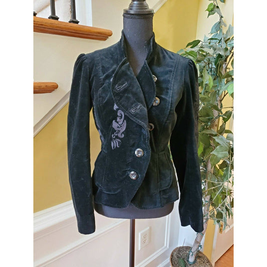 Unbranded Black Velvet Blazer Jacket Buttons & Embellishments sz. M