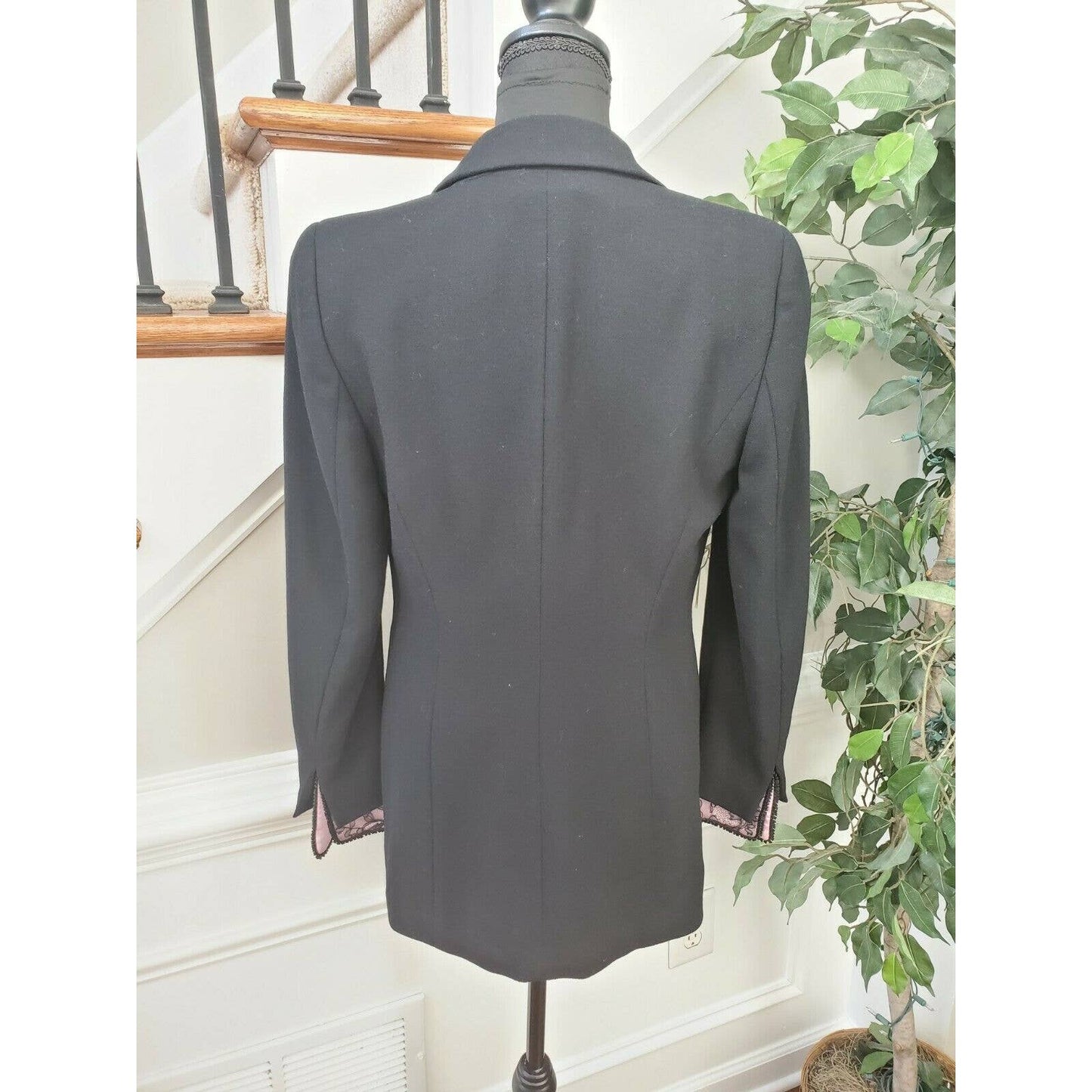 Escada Women Black 100% Wool Long Sleeve Slim Fit Single Button Formal Blazer 38
