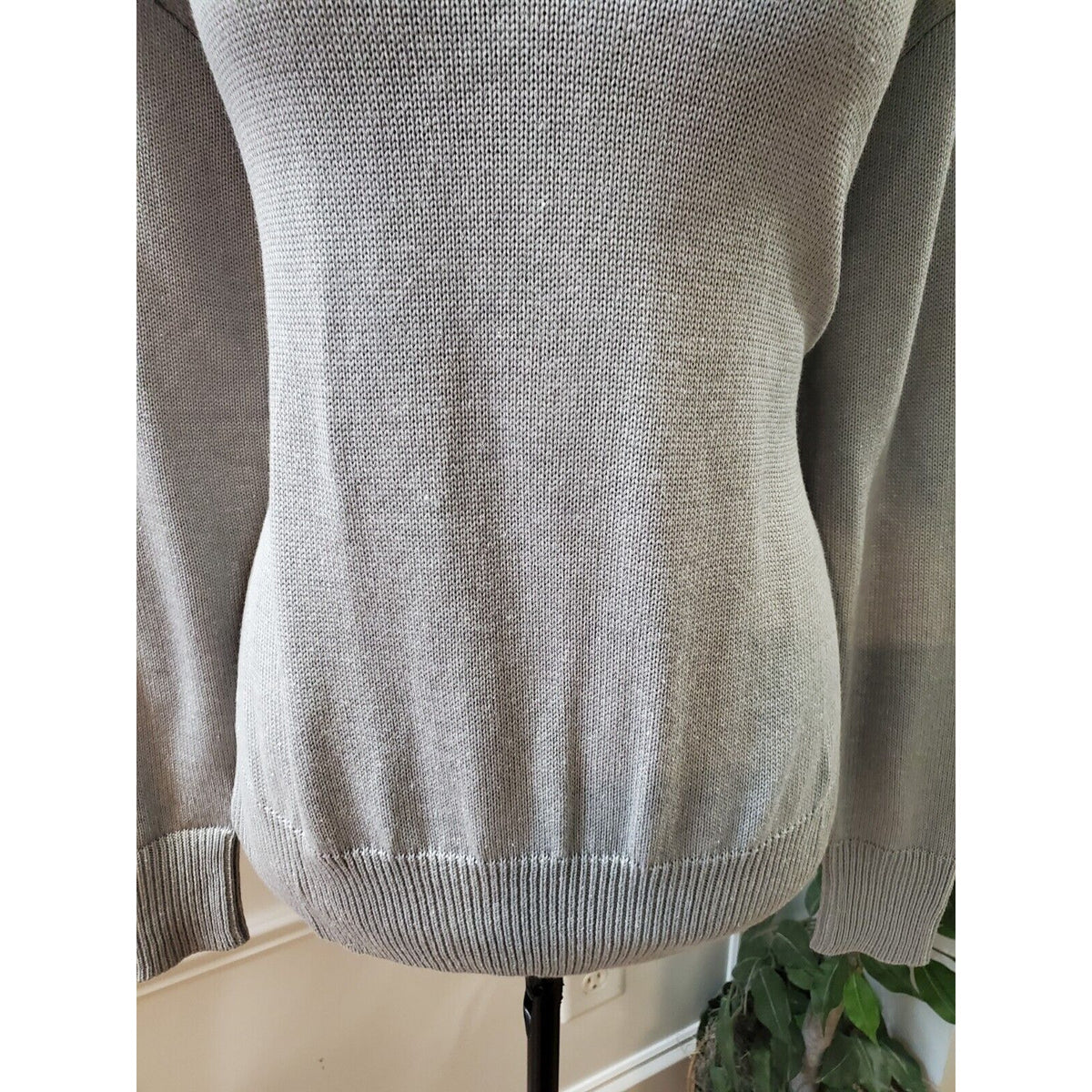 Cotton Emporium Knot Back Sweater Gray Knit Womens V Neck Size Small