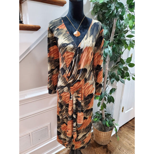 Lane Bryant Women's Multicolor Polyester V-Neck Long Sleeve Knee Length Dress 28