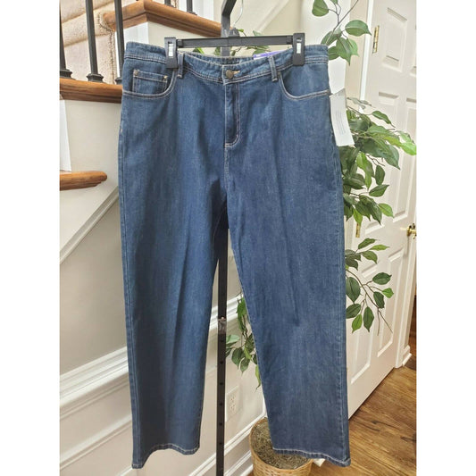 Slimmer Classic Women's Denim Blue Cotton Mid Rise Straight Leg Jeans Pants 16W
