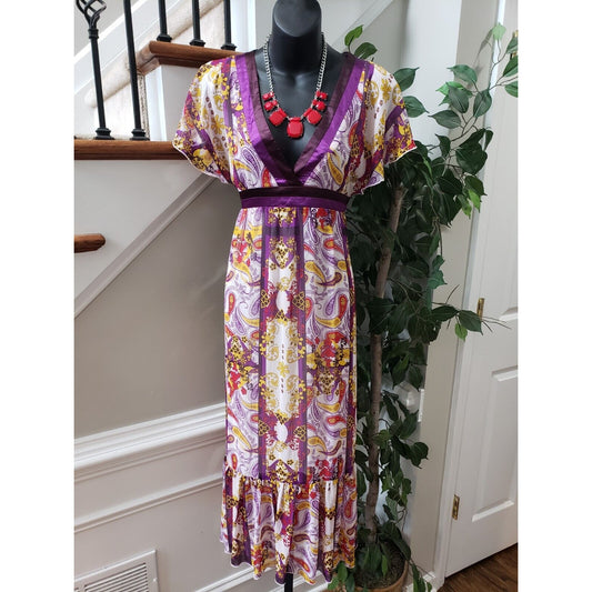 Colours Of The World Women's Multicolor V-Neck Short Sleeve Long Maxi Dress 38 M